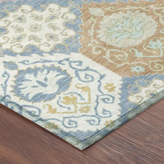 Denim Blue And Ivory Geometric Washable Indoor Outdoor Area Rug Photo 4