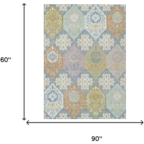 Denim Blue And Ivory Geometric Washable Indoor Outdoor Area Rug Photo 6