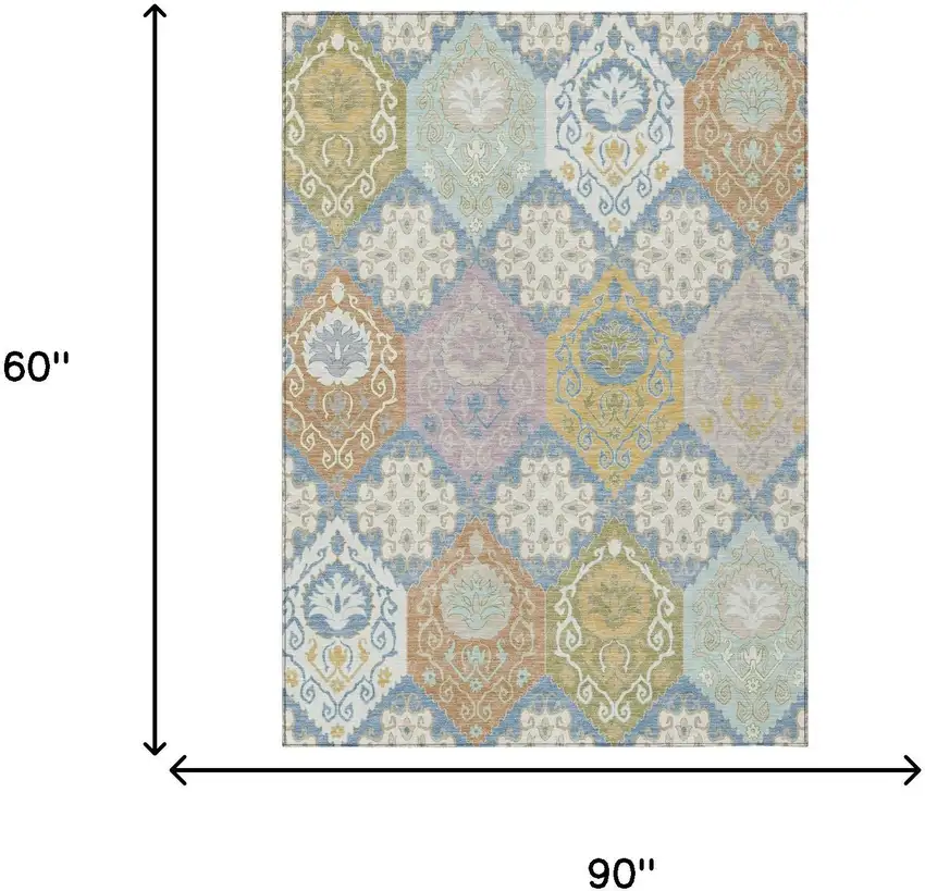 Denim Blue And Ivory Geometric Washable Indoor Outdoor Area Rug Photo 6