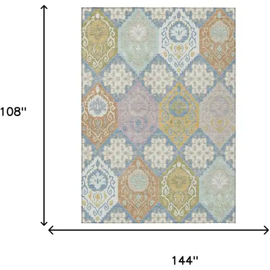 Denim Blue And Ivory Geometric Washable Indoor Outdoor Area Rug Photo 6
