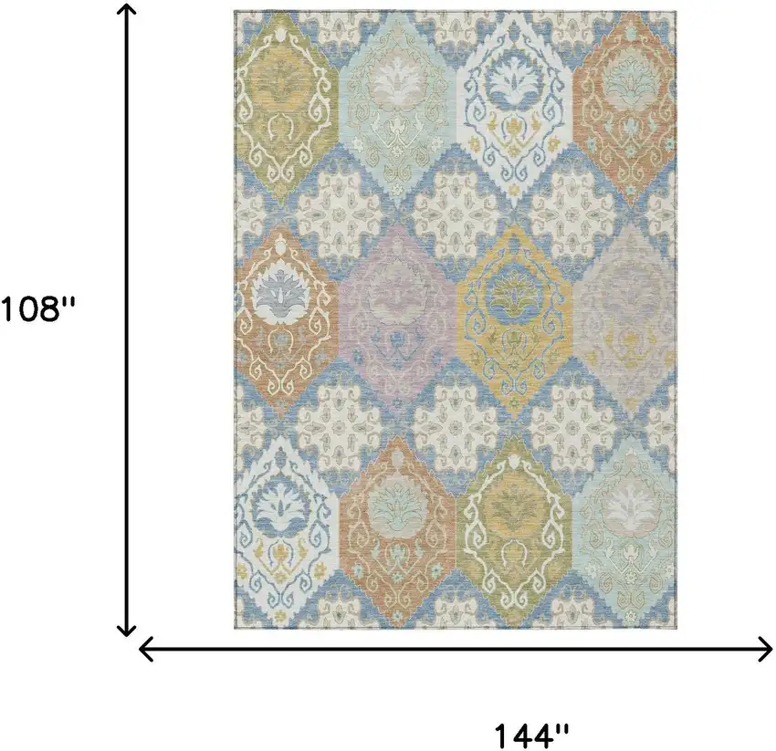 Denim Blue And Ivory Geometric Washable Indoor Outdoor Area Rug Photo 6