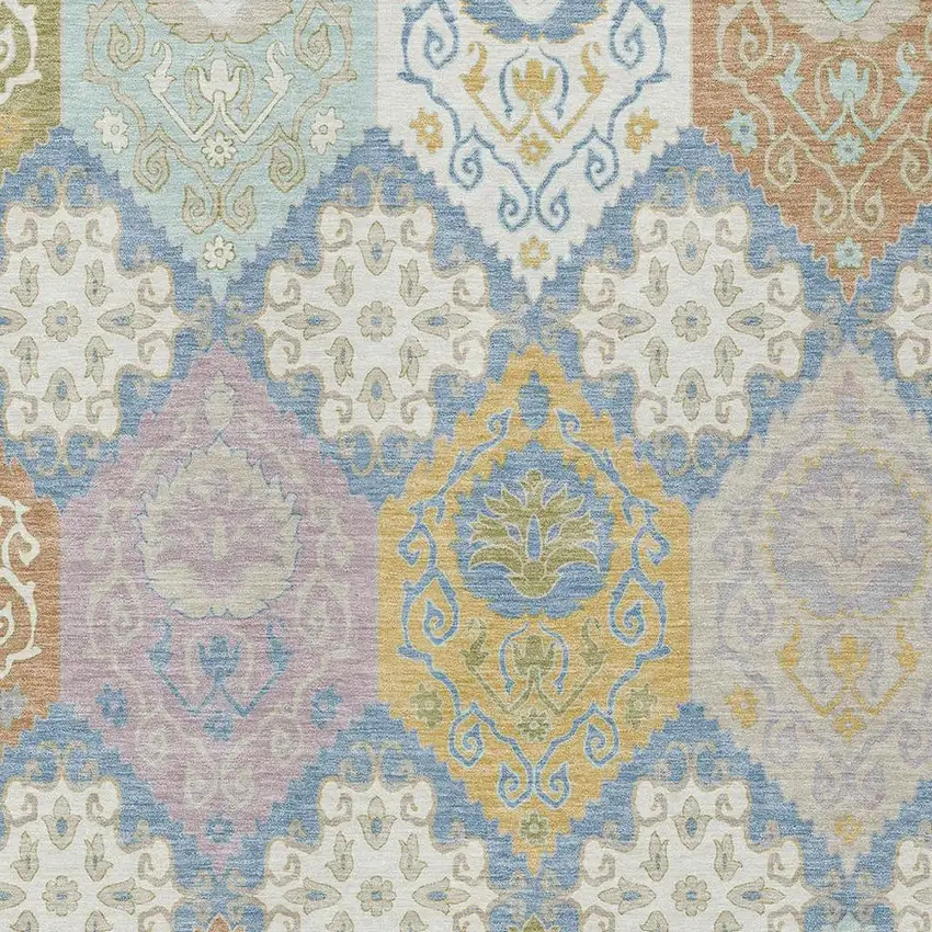Denim Blue And Ivory Geometric Washable Indoor Outdoor Area Rug Photo 2