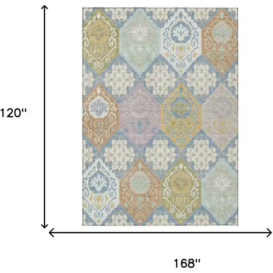 Denim Blue And Ivory Geometric Washable Indoor Outdoor Area Rug Photo 6