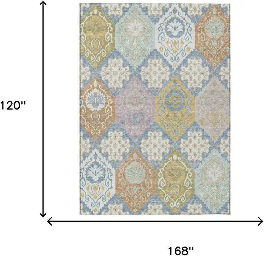 Denim Blue And Ivory Geometric Washable Indoor Outdoor Area Rug Photo 6