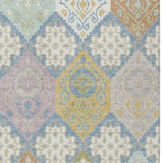 Denim Blue And Ivory Geometric Washable Indoor Outdoor Area Rug Photo 2