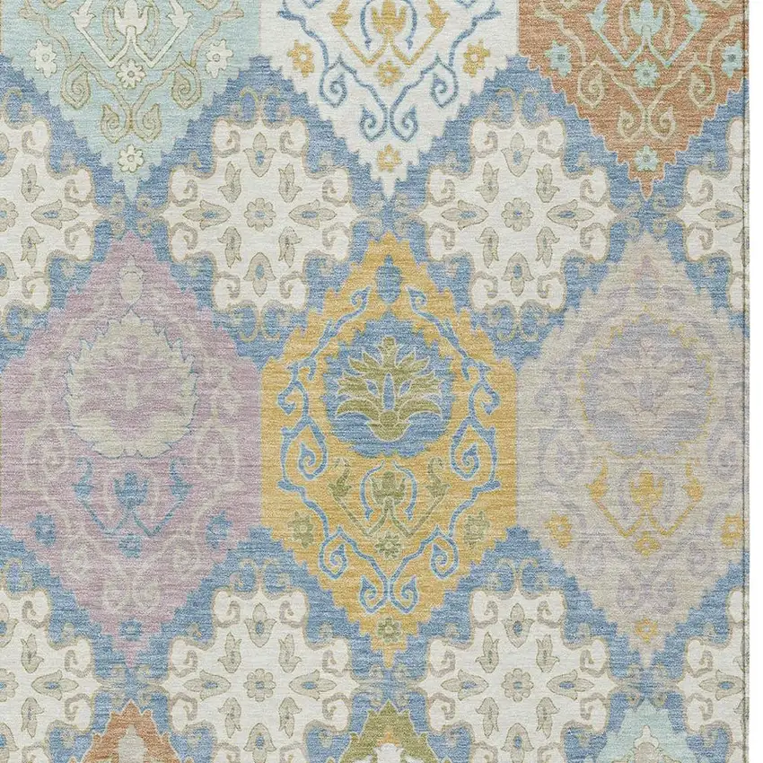 Denim Blue And Ivory Geometric Washable Indoor Outdoor Area Rug Photo 2