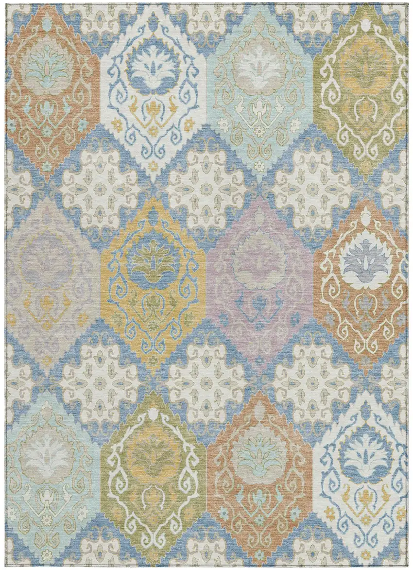 Denim Blue And Ivory Geometric Washable Indoor Outdoor Area Rug Photo 3