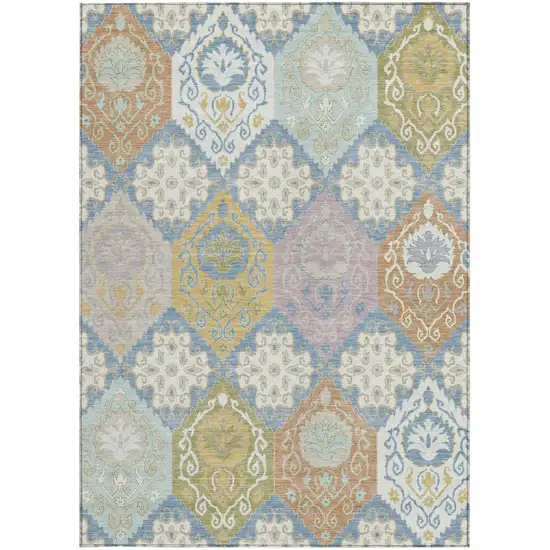 Denim Blue And Ivory Geometric Washable Indoor Outdoor Area Rug Photo 3