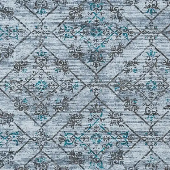 Denim Blue And Ivory Geometric Washable Indoor Outdoor Area Rug Photo 5