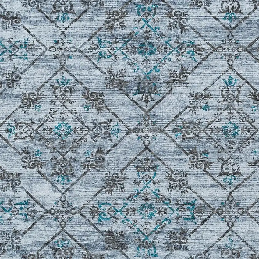 Denim Blue And Ivory Geometric Washable Indoor Outdoor Area Rug Photo 5