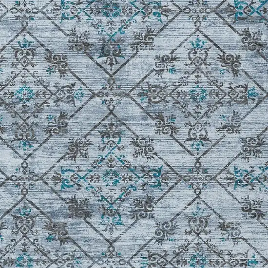 Denim Blue And Ivory Geometric Washable Indoor Outdoor Area Rug Photo 3