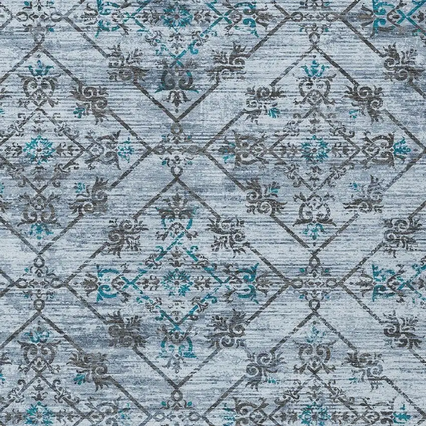 Denim Blue And Ivory Geometric Washable Indoor Outdoor Area Rug Photo 3