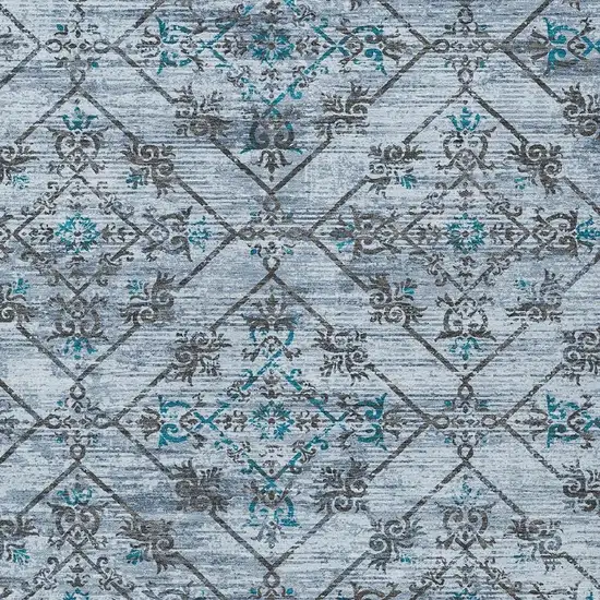 Denim Blue And Ivory Geometric Washable Indoor Outdoor Area Rug Photo 5