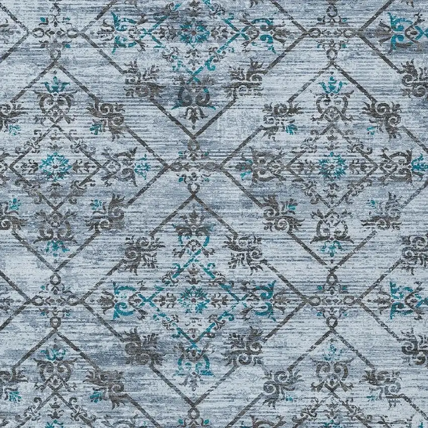 Denim Blue And Ivory Geometric Washable Indoor Outdoor Area Rug Photo 5