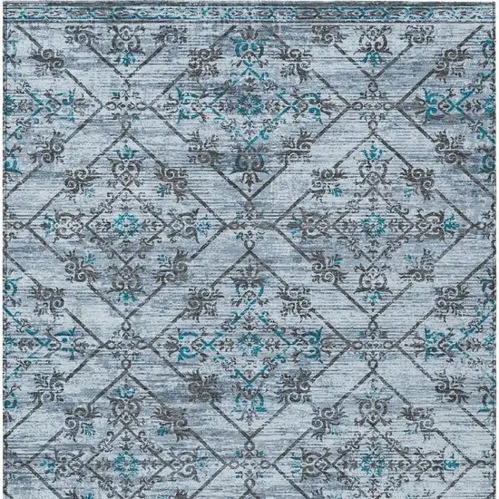 Denim Blue And Ivory Geometric Washable Indoor Outdoor Area Rug Photo 4