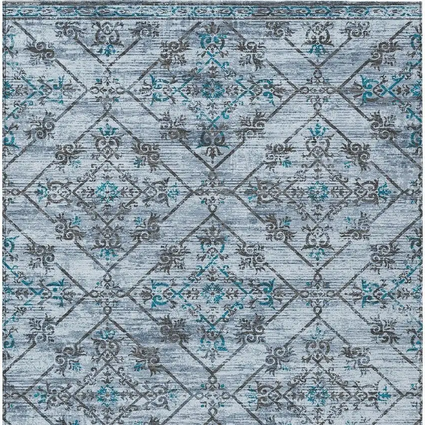 Denim Blue And Ivory Geometric Washable Indoor Outdoor Area Rug Photo 4