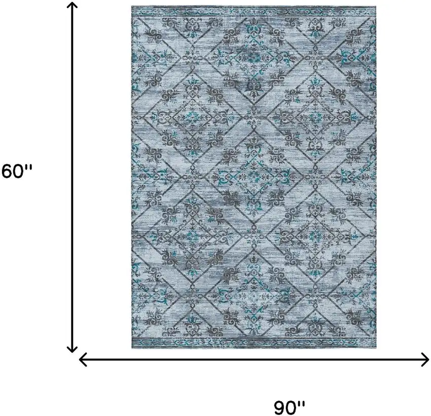 Denim Blue And Ivory Geometric Washable Indoor Outdoor Area Rug Photo 8