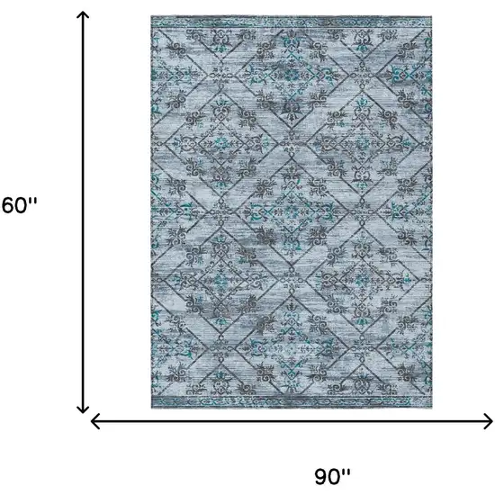 Denim Blue And Ivory Geometric Washable Indoor Outdoor Area Rug Photo 8