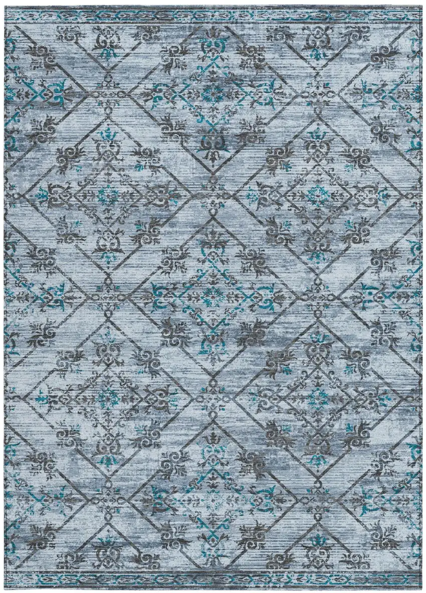 Denim Blue And Ivory Geometric Washable Indoor Outdoor Area Rug Photo 3