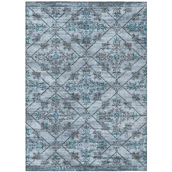 Denim Blue And Ivory Geometric Washable Indoor Outdoor Area Rug Photo 2