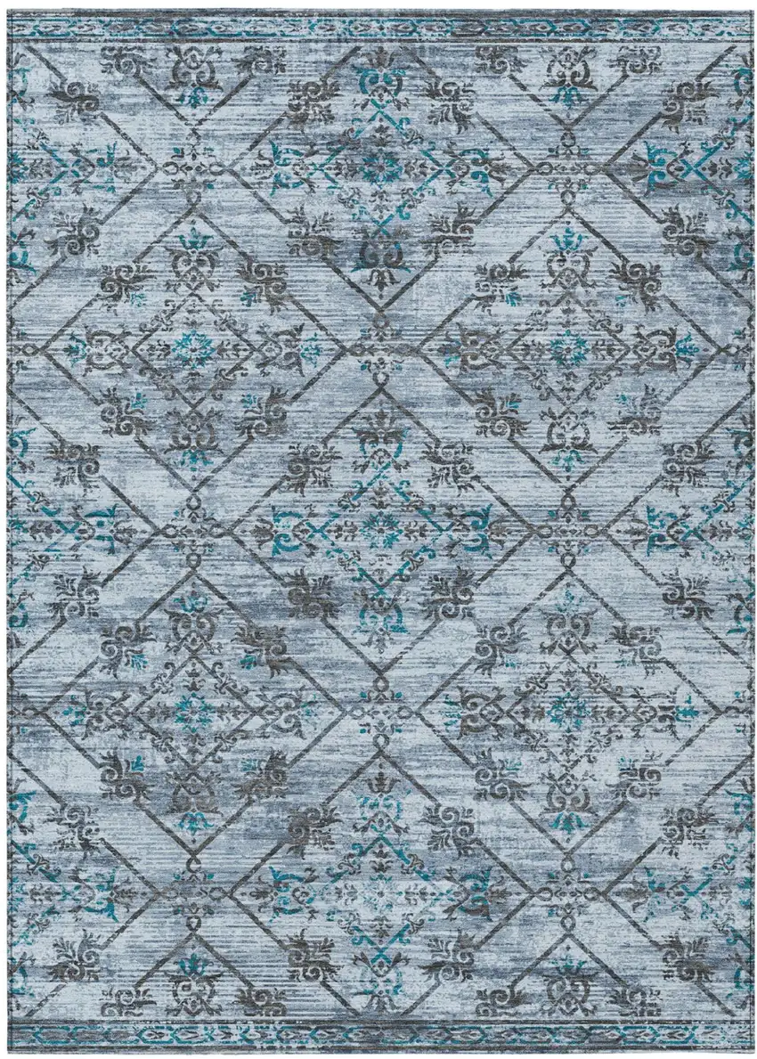Denim Blue And Ivory Geometric Washable Indoor Outdoor Area Rug Photo 2