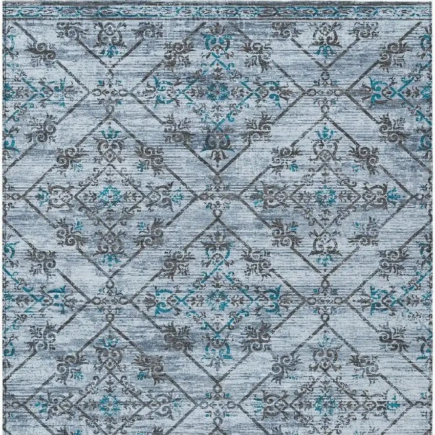 Denim Blue And Ivory Geometric Washable Indoor Outdoor Area Rug Photo 5