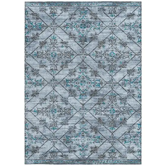 Denim Blue And Ivory Geometric Washable Indoor Outdoor Area Rug Photo 4
