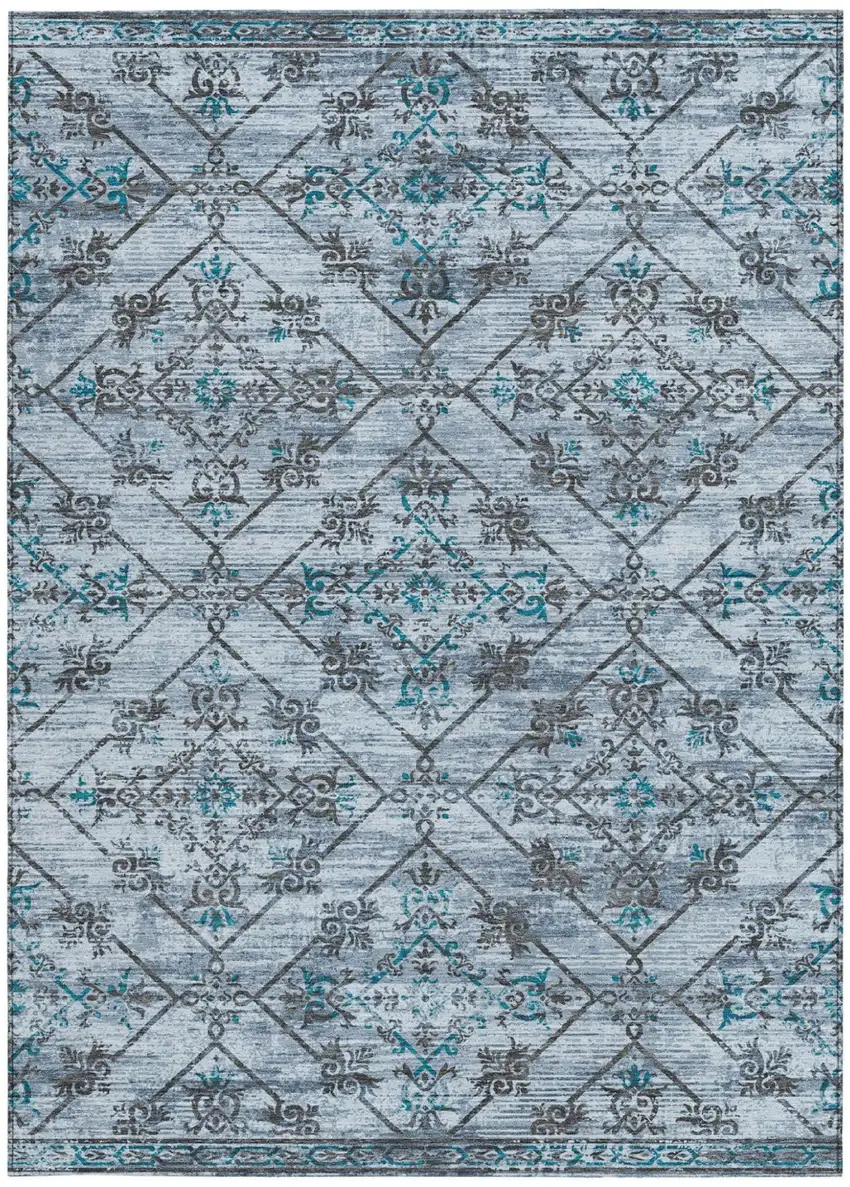 Denim Blue And Ivory Geometric Washable Indoor Outdoor Area Rug Photo 4