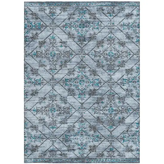 Denim Blue And Ivory Geometric Washable Indoor Outdoor Area Rug Photo 3