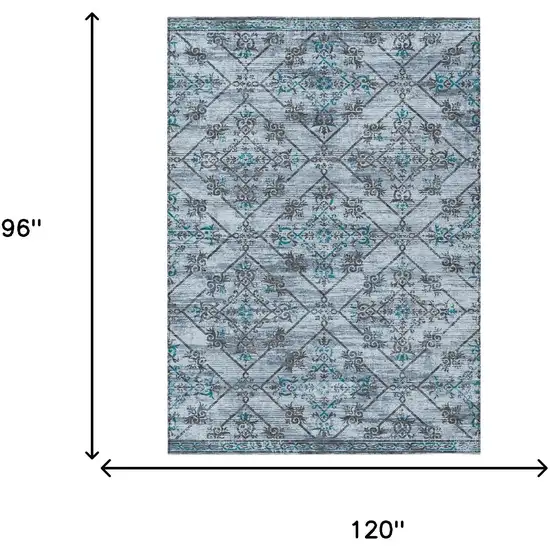 Denim Blue And Ivory Geometric Washable Indoor Outdoor Area Rug Photo 8