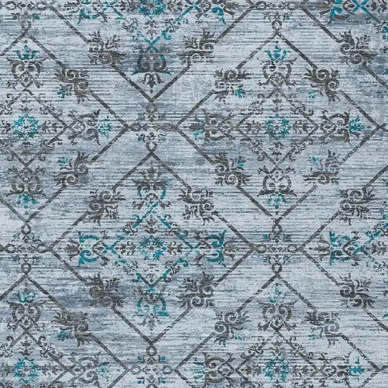 Denim Blue And Ivory Geometric Washable Indoor Outdoor Area Rug Photo 4