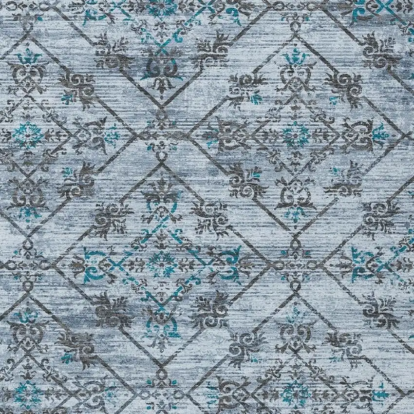 Denim Blue And Ivory Geometric Washable Indoor Outdoor Area Rug Photo 4