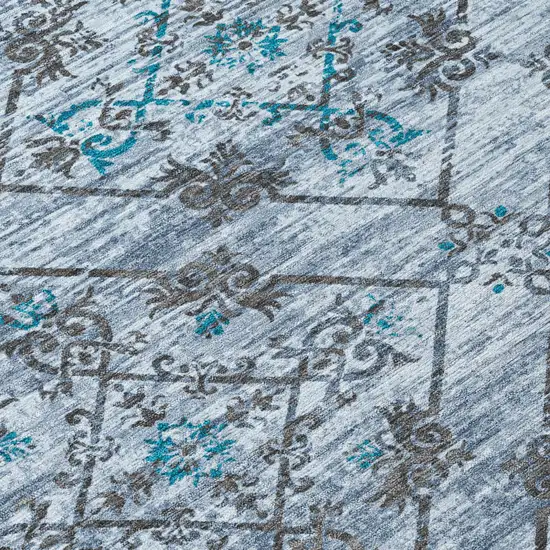 Denim Blue And Ivory Geometric Washable Indoor Outdoor Area Rug Photo 7