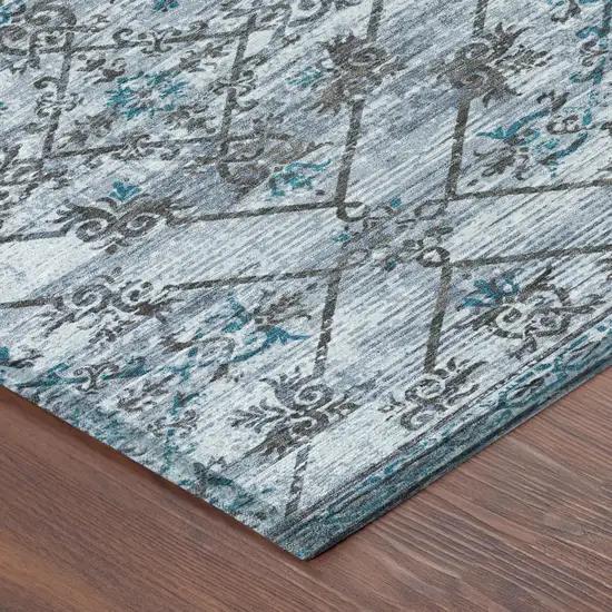 Denim Blue And Ivory Geometric Washable Indoor Outdoor Area Rug Photo 6