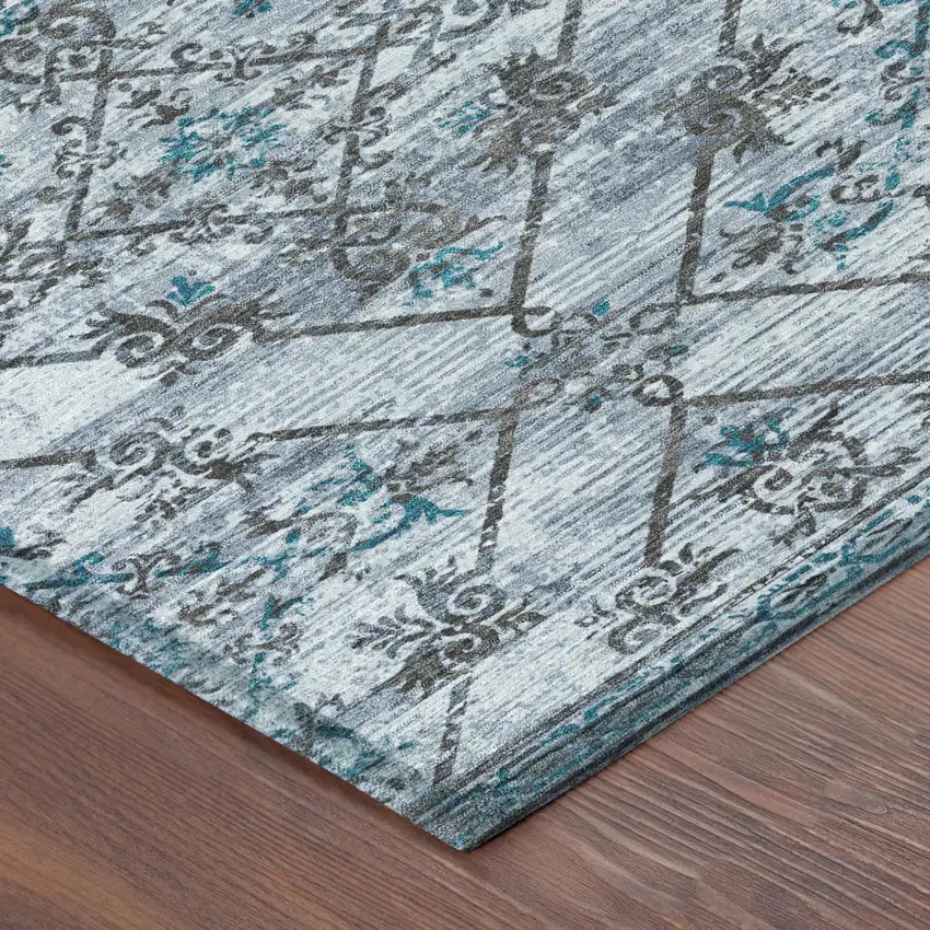 Denim Blue And Ivory Geometric Washable Indoor Outdoor Area Rug Photo 6