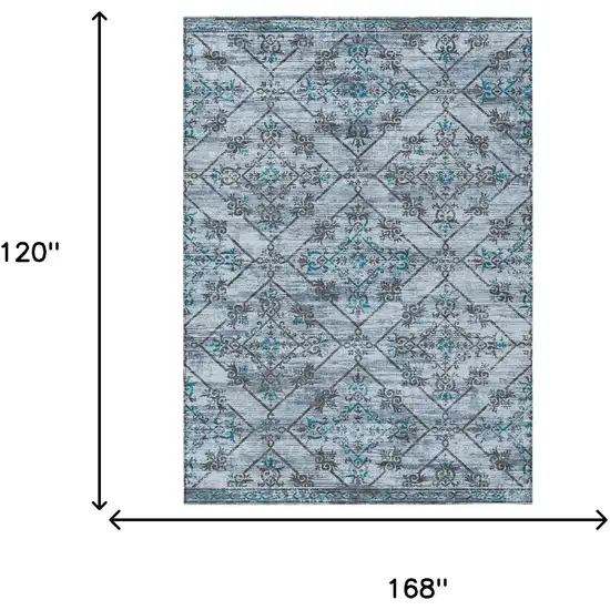 Denim Blue And Ivory Geometric Washable Indoor Outdoor Area Rug Photo 8