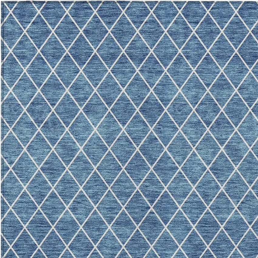 Denim Blue And Ivory Geometric Washable Indoor Outdoor Area Rug Photo 5