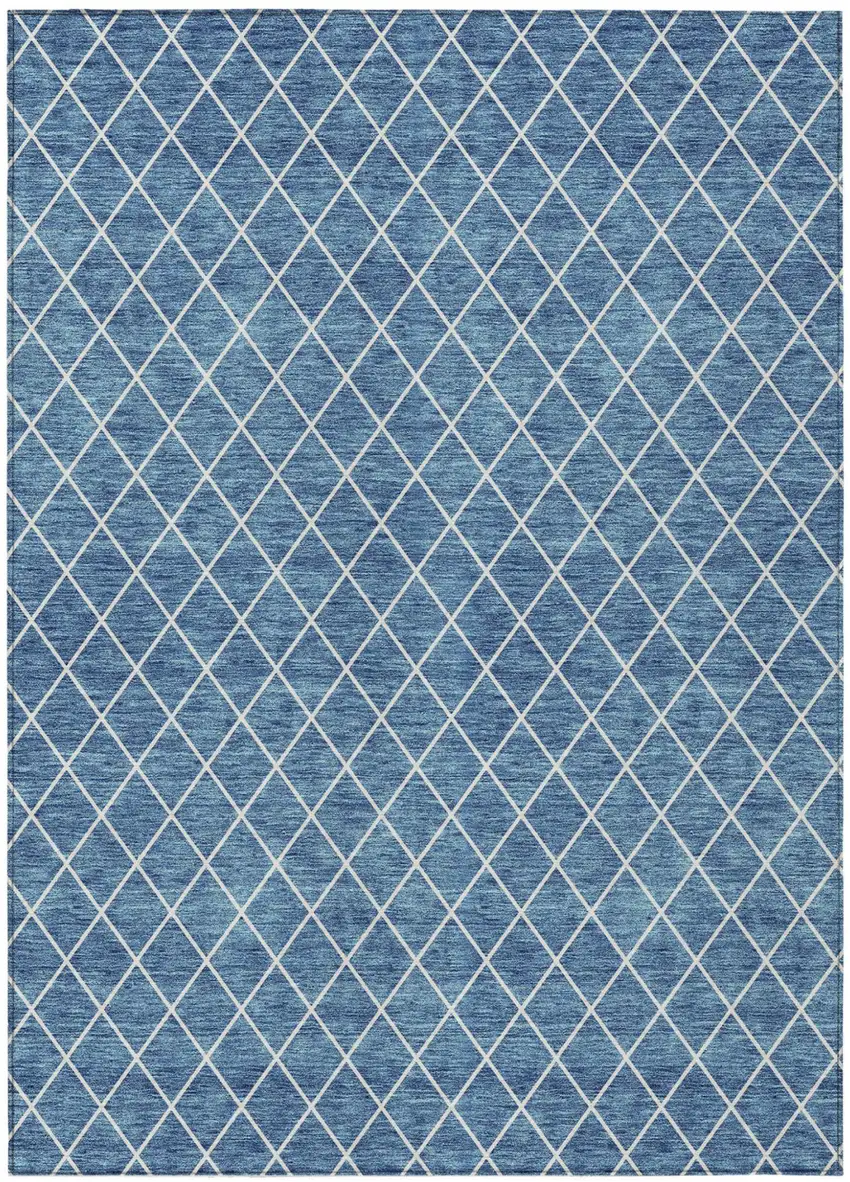 Denim Blue And Ivory Geometric Washable Indoor Outdoor Area Rug Photo 2