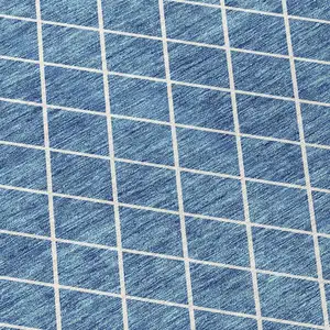 Photo of Denim Blue And Ivory Geometric Washable Indoor Outdoor Area Rug
