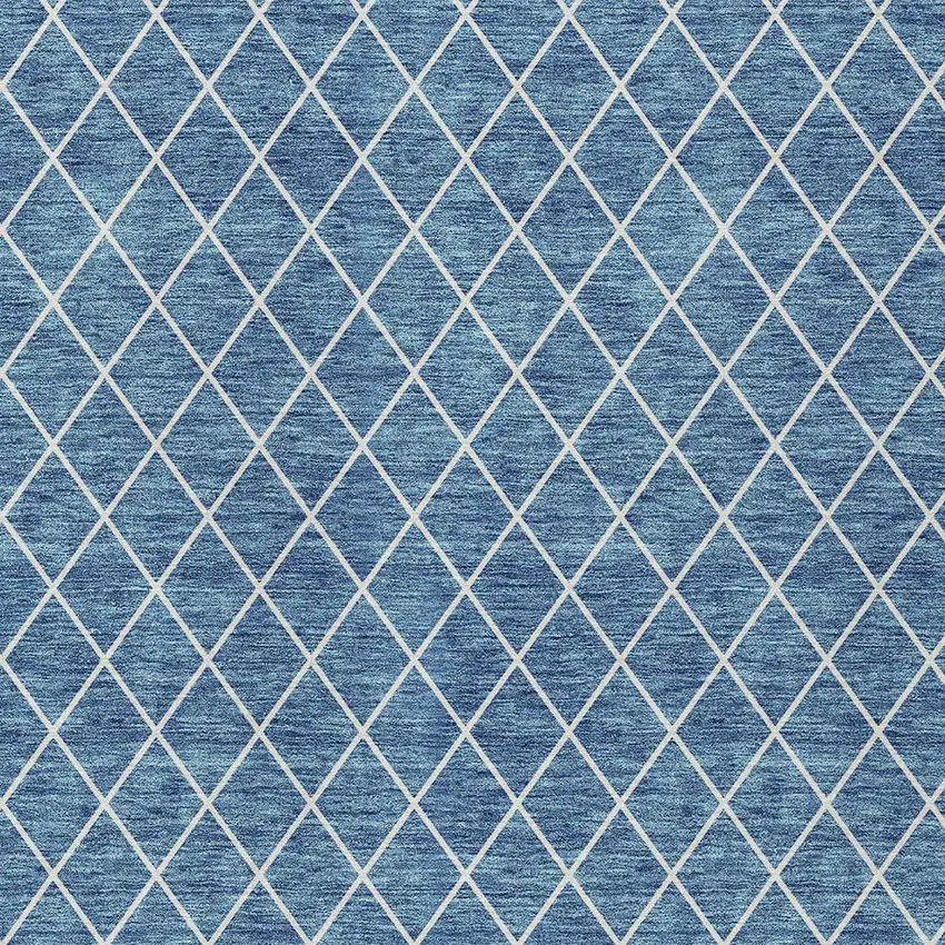 Denim Blue And Ivory Geometric Washable Indoor Outdoor Area Rug Photo 6