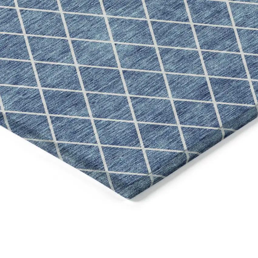 Denim Blue And Ivory Geometric Washable Indoor Outdoor Area Rug Photo 4