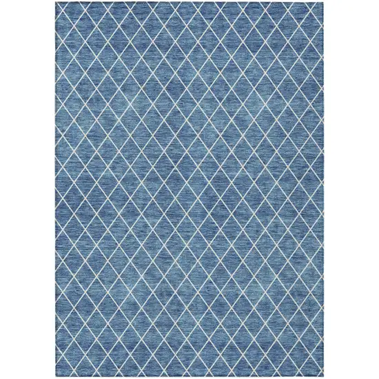 Denim Blue And Ivory Geometric Washable Indoor Outdoor Area Rug Photo 2