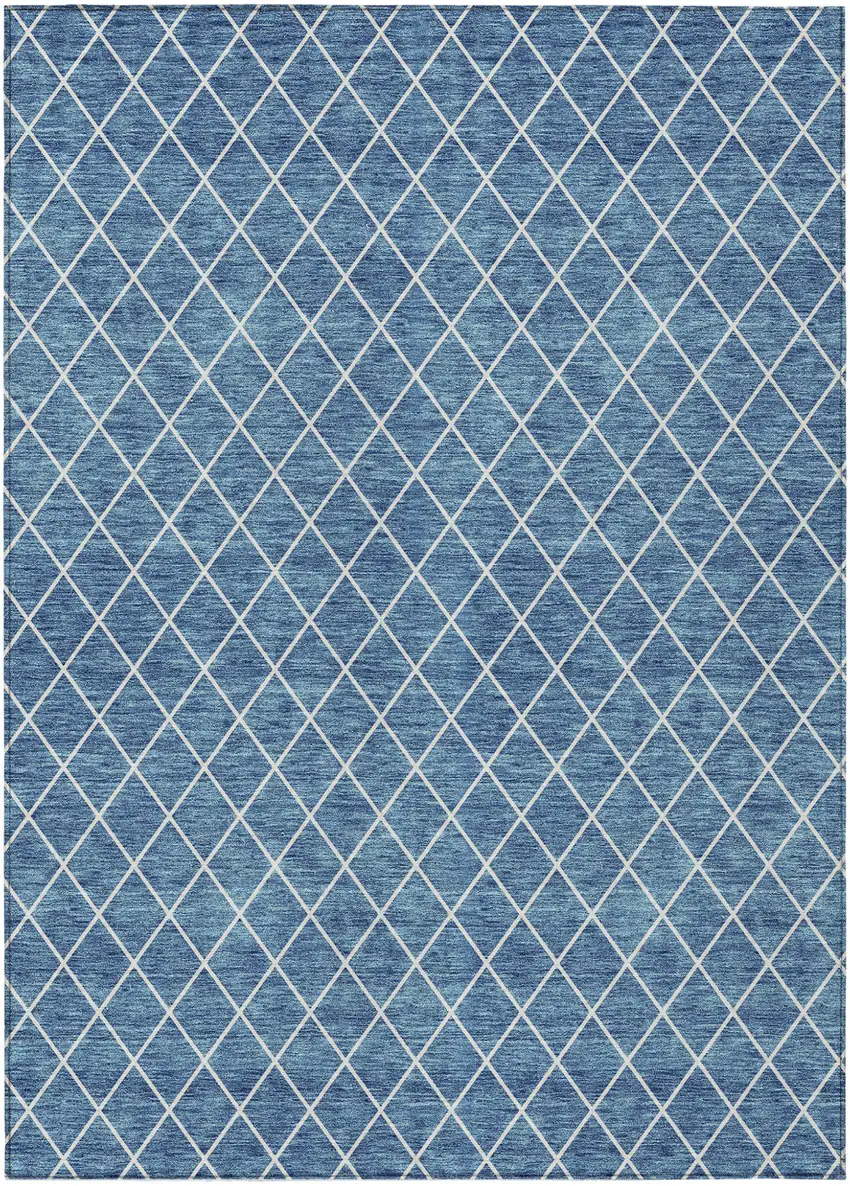 Denim Blue And Ivory Geometric Washable Indoor Outdoor Area Rug Photo 2