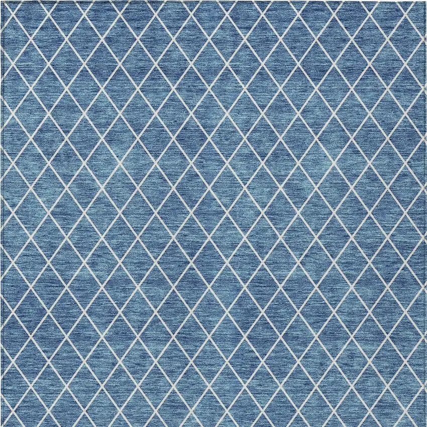 Denim Blue And Ivory Geometric Washable Indoor Outdoor Area Rug Photo 6