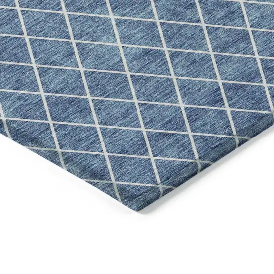 Denim Blue And Ivory Geometric Washable Indoor Outdoor Area Rug Photo 3
