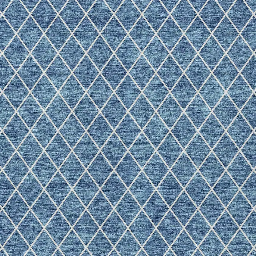 Denim Blue And Ivory Geometric Washable Indoor Outdoor Area Rug Photo 6