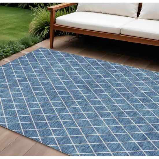 Denim Blue And Ivory Geometric Washable Indoor Outdoor Area Rug Photo 1