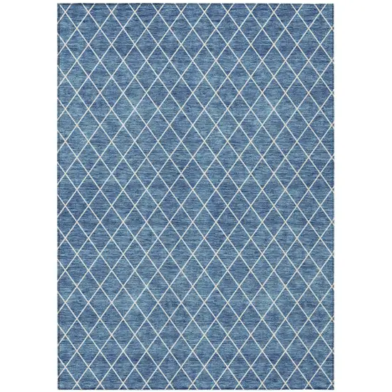 Denim Blue And Ivory Geometric Washable Indoor Outdoor Area Rug Photo 2