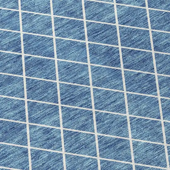 Denim Blue And Ivory Geometric Washable Indoor Outdoor Area Rug Photo 4