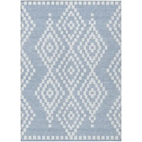 Denim Blue And Ivory Geometric Washable Indoor Outdoor Area Rug Photo 2